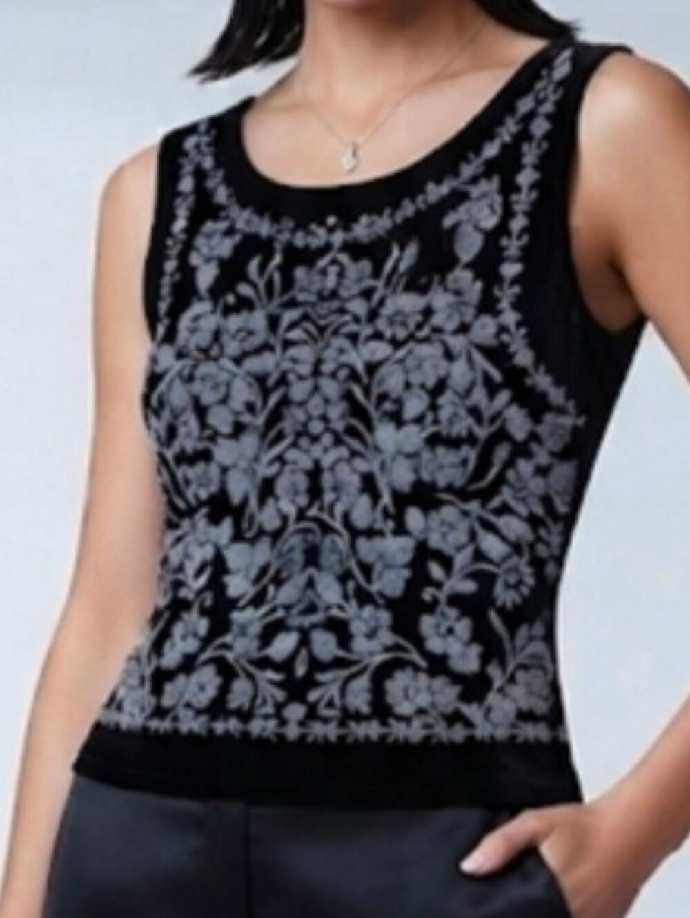 Sleeveless Black Embroidered Tank and Black Trousers Set - Women's NWT P2p 18"